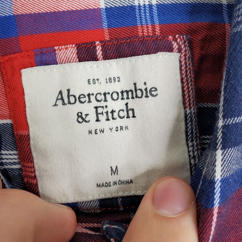 Abercrombie Fitch Button Down Shirt Plaid Mens M Red Blue Y2K Preppy Preppy - Picture 8 of 9